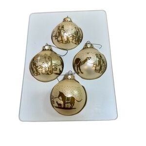 Vintage Rauch Victoria Collection Gold Nativity Scene Glass Balls Lot of 4